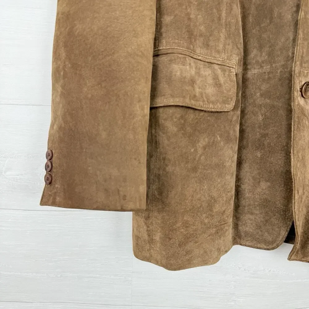 Apt.9 Suede Leather Sport‎ Coat Blazer Men Size 46 R Brown Western Pockets
